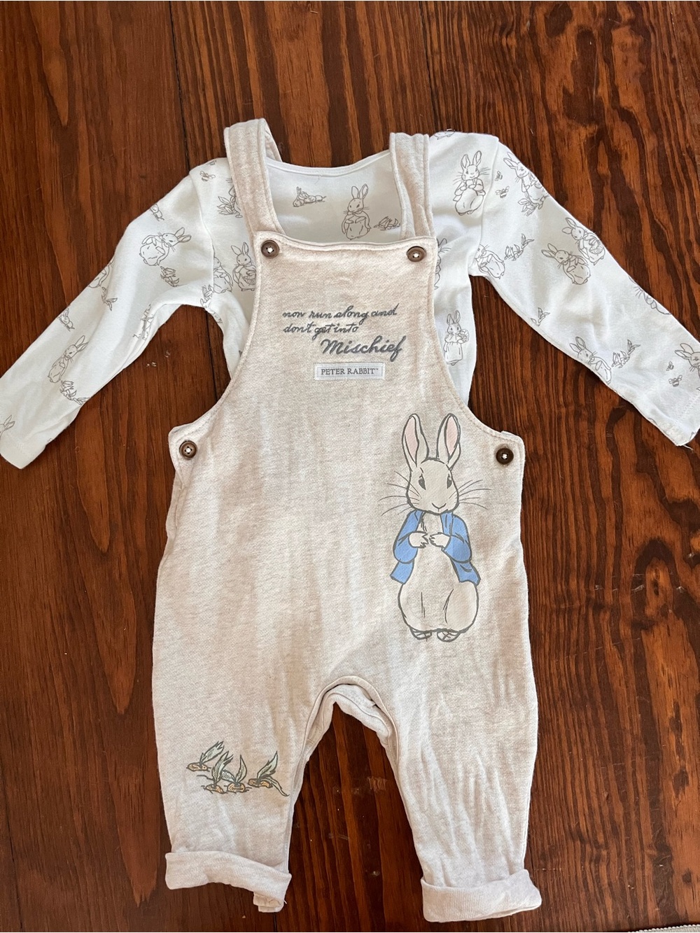 Peter Rabbit Cream Baby Overalls with Bunny Print